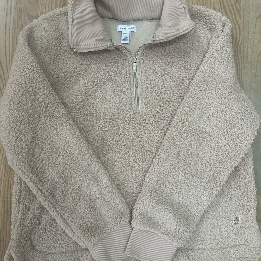 Calvin Klein Beige 1/4 Zip Sherpa Pullover Jacket